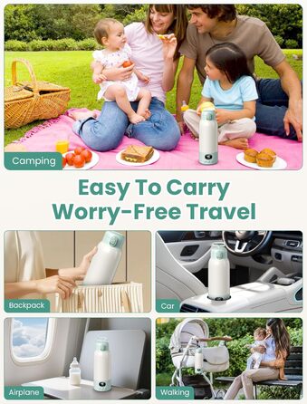 Підігрівач для пляшечок Baby, мобільний, портативний, з акумулятором 10400mAh, контроль температури, для подорожей та нічного годування