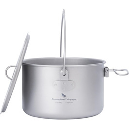 iBasingo 2.9L Титановий турпосуд з великою ємністю, для кемпінгу та приготування їжі на відкритому повітрі. Легкий посуд з відкидним ручками для 1-3 осіб (Ti2045C)