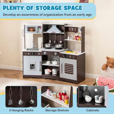 Кухонний набір DREAMADE для дітей: дерев'яна кухонка з аксесуарами, світло та звук, від 3 років (колір: коричневий)