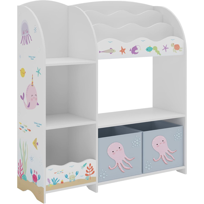 Дитяча полиця для іграшок Lysekil від en.casa: полиця-шафка для книг та іграшок, 100 x 93 x 30 см, з 2 коробками для зберігання, блакитний колір
