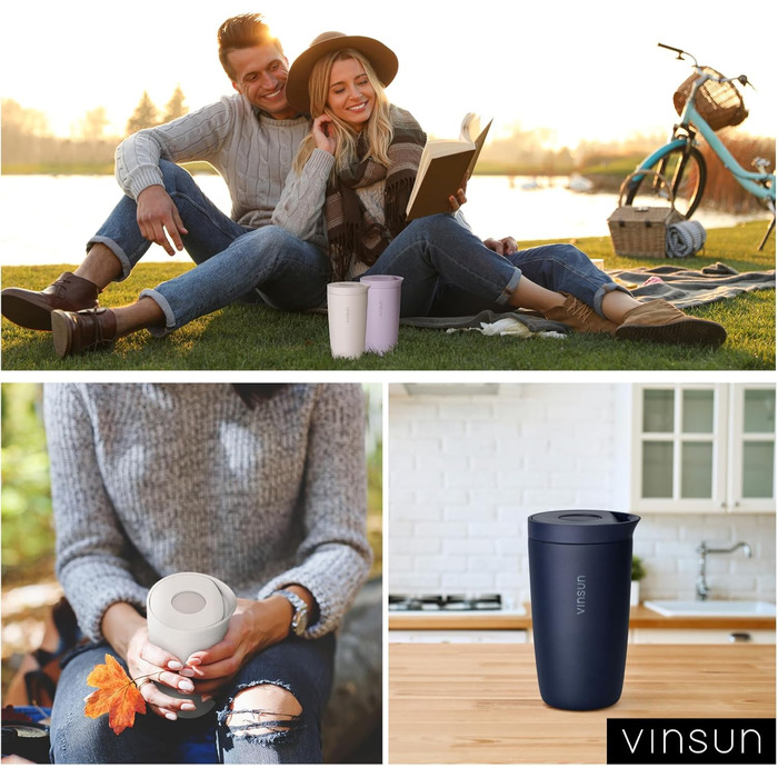 Термокружка VINSUN 350 мл з нержавіючої сталі, подвійні стінки, Quick Press, для кави та інших напоїв