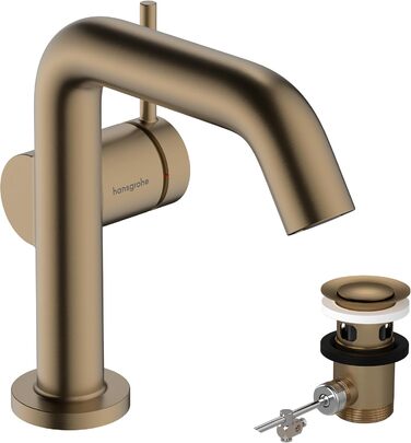 Змішувач для ванної кімнати Hansgrohe Tecturis S Fine з Push-Open та економічним витратою води (CoolStart), висота виливу 110 мм, з ручним відкриттям зливу, EcoSmart+ (Brushed Bronze)