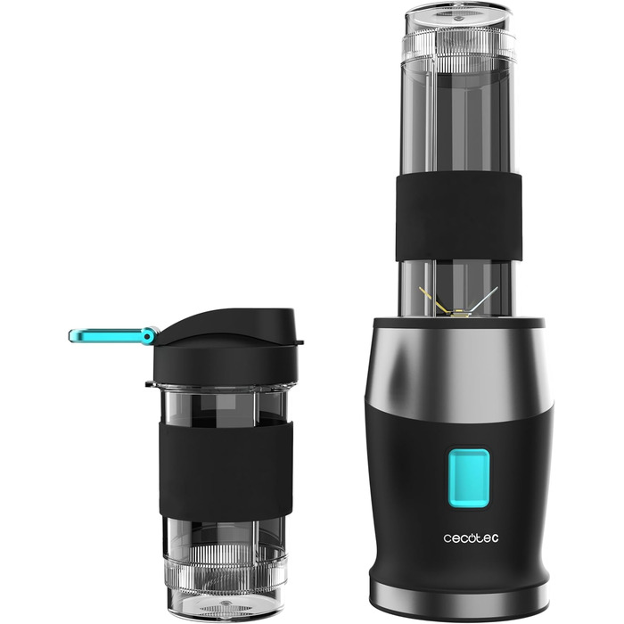 Блендер портативний Cecotec Power Titanium 300 EasyGo, 350W, з подрібненням льоду, 4 леза з титановим покриттям, 2 пляшки та 2 кришки, чорний
