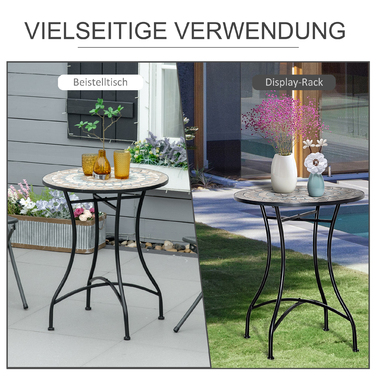 Мозаїчний стіл Outsunny Garden Table круглий Ø60 см, Балконний стіл Журнальний столик зі сталі та кераміки в помаранчевому та білому кольорах, висота 71 см для саду та балкона