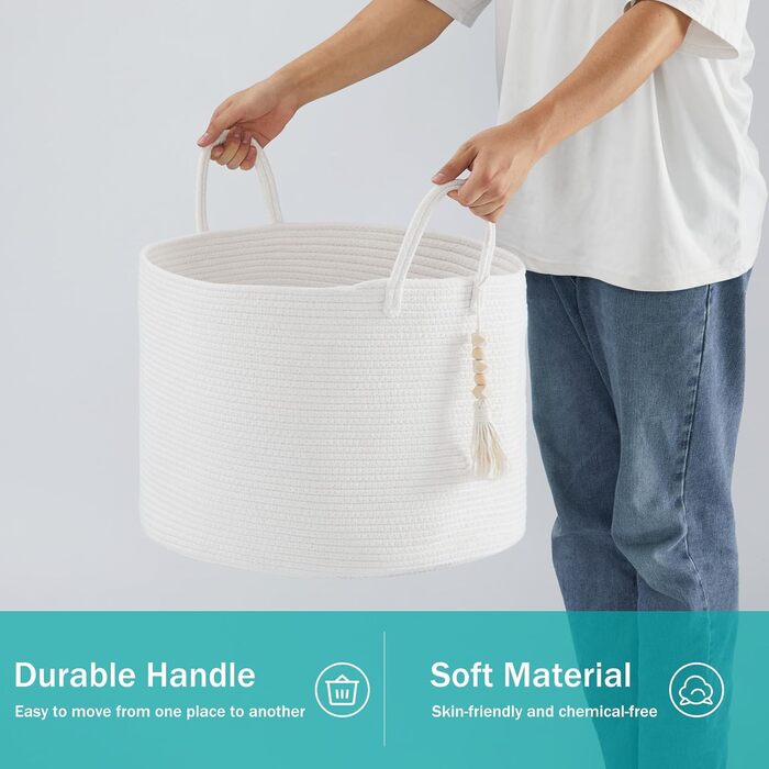 Плетіний кошик для білизни Youdenova 65L - великий кошик для зберігання, плетений кошик для ковдр, іграшок, дитячої кімнати, вітальні