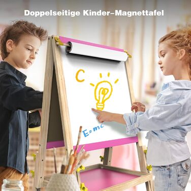 Мольберт для малювання Joyooss для дітей, регульований дерев'яний мольберт для малювання, двосторонній, сухий маркер, з аксесуарами для малювання, подарунок та канцтовари для дітей 4-8 років (РОЖЕВИЙ) 106PINK