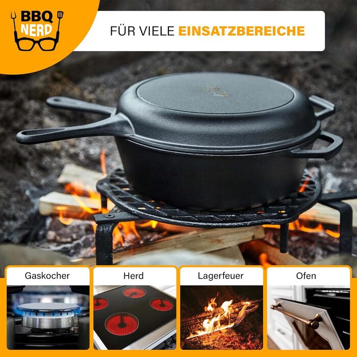 Запіканка BBQ-Nerd Cocotte 3,5 л з функцією 2-в-1 Набір для приготування Каструля для плити, духовки та гриля, включаючи сковороду