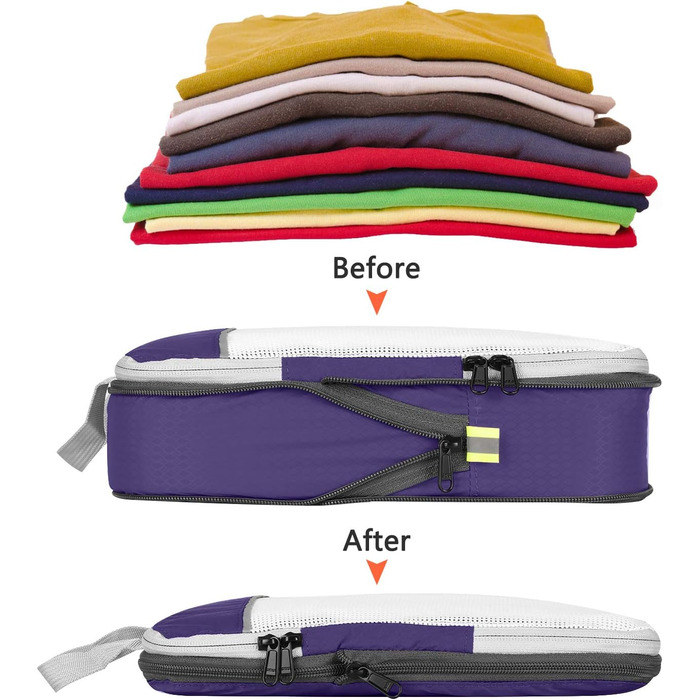 Набір компресійних органайзерів для одягу в подорожі Gonex, 6 предметів, фіолетовий — міцні органайзери для валізи та зберігання речей