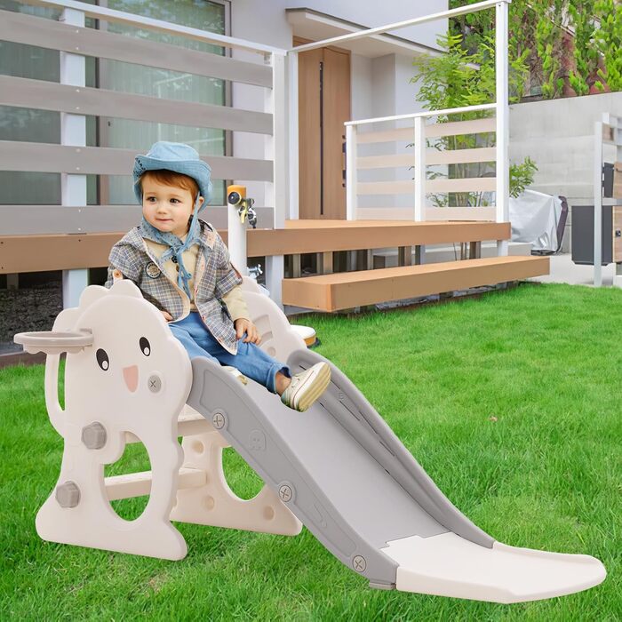 Дитяча гірка складана з баскетбольним кільцем для саду Rutsche 105 см, сіра