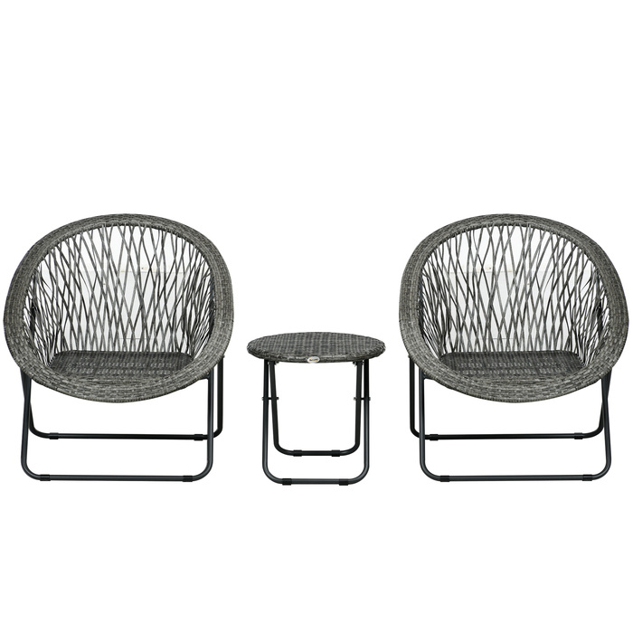 Балконний набір HOMCOM Folding Garden Set з журнальним столиком і 2 стільцями, включаючи подушки, сталевий сірий для патіо та саду