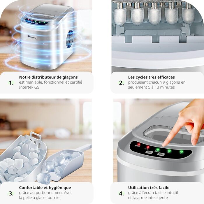 Машина для виробництва кубиків льоду TecTake, 12-15 кг/24 год, 9 кубиків льоду/5-13 хв, резервуар 2,4 л, включаючи совок для льоду та відро для льоду