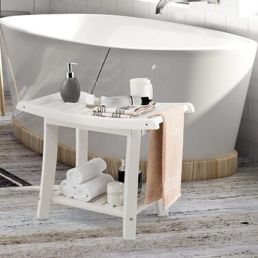 Стілець для душу Relax4Life з полицею та тримачами, білий, до 150 кг, 41x31,5x43,5 см
