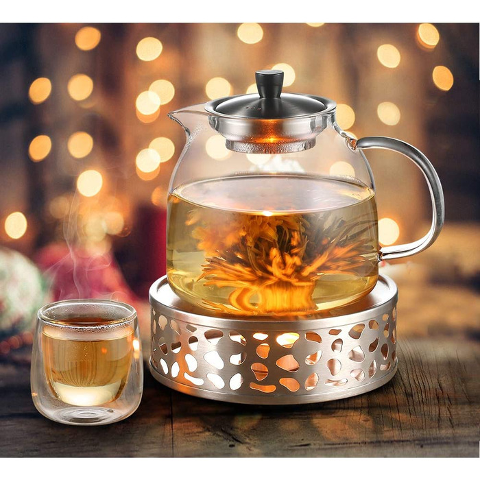 Чайник ecooe об'ємом 1000 мл з ручкою для заварки чаю зі скла і нержавіючої сталі, підігрівач чаю