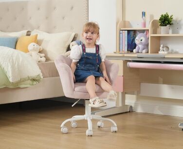 Дитячий стіл-крісло регульоване, поворотне, з м'якою оббивкою з велюру, квітка, зручне офісне крісло для дівчаток, рожеве