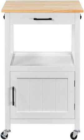 Кухонний візок Yaheetech на колесах з шафкою та полицею, 55x45x89 см, білий, у стилі кантрі