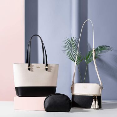 LOVEVOOK Сумка-шоппер для жінок, велика сумка на плече, шкіряна сумка, набір 3 шт. (чорний/бежевий)