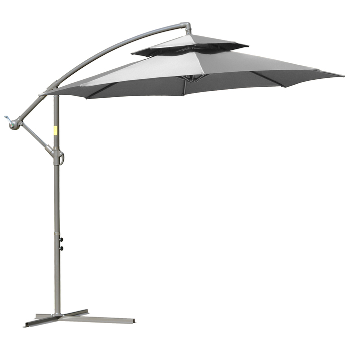 Outsunny Parasol Centilever Parasol Ø2.67 x 2.45 м Кривошипна парасолька з подвійним навісом Поперечна основа Сталь Сталевий Поліестер Сталь Світло-Сірий