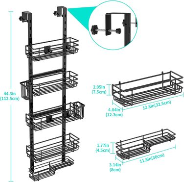 Дзеркальна поличка для душу HapiRm на двері з 22 гачками та тримачами для зубних щіток - 5 ярусів (Чорний)