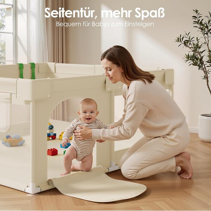 Манеж дитячий Fodoss бежевий 120x120 см для немовлят та малюків, сітчастий, безпечний для дому