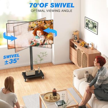 Підставка для телевізора на колесах з полицею, чорна. Підходить для телевізорів 27-55 дюймів, до 40 кг, VESA 400x400 мм