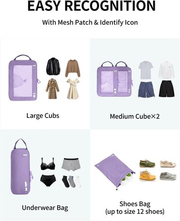 Набір органайзерів для валізи та рюкзака ECOHUB, компресійні пакувальні куби для одягу, 5 предметів (світло-фіолетовий)