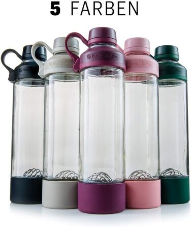 Скляна пляшка для води BlenderBottle Mantra зі скляним отвором для пиття та BlenderBall, підходить як пляшка для йоги, пляшка для води та протеїновий шейкер, без бісфенолу А, масштабована до 530 мл, мл, рожево-рожевий (чорний, ука (1 упаковка з 1))