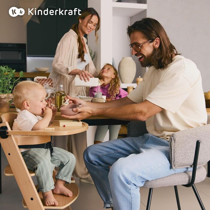 Дитячий стільчик Kinderkraft ENOCK 3 в 1 (6 міс - 10 років), сірий. Регулювання спинки, знімний бампер та ремінь безпеки