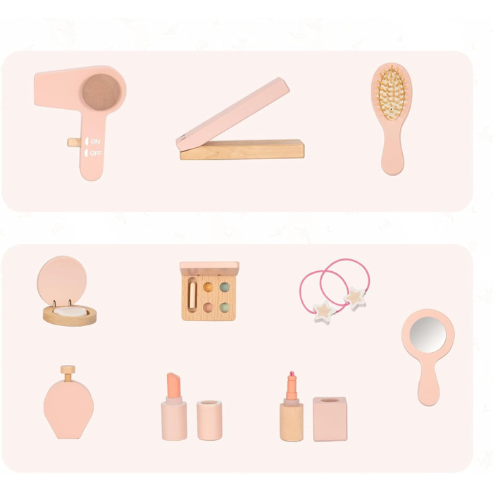 Дитячий туалетний столик OOOK для дівчаток з дзеркалом та табуретом, рожевий, з дерева
