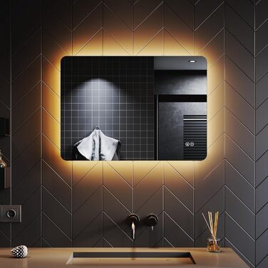 Дзеркало для ванної кімнати SONNI з підсвічуванням 80x60 см, IP44, холодне біле світло