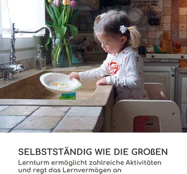 Стілець-лесенка Montessori Mobli: для малюків, регульовані сходинки, біле дерево (береза, натуральний колір)