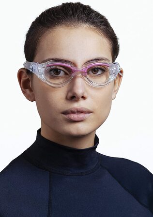 Плавальні окуляри Cressi Flash преміум-класу для дорослих із захистом від запотівання і 100 захисту від ультрафіолету, один розмір підходить для всіх, прозорі / рожево - прозорі лінзи