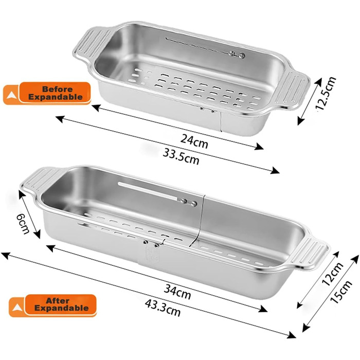 Кошик для сита з нержавіючої сталі 304, висувний, прямокутний, макс. 60 символів Сито для макаронних виробів, фруктів, овочів