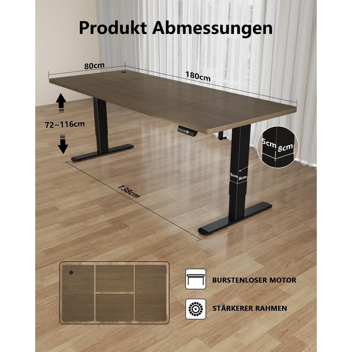 Регульований стіл Flamaker: електричний, з пам'яттю, для офісу, 180x80 см, колір горіх