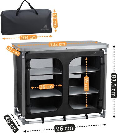 Складний шафа для кемпінгу CampFeuer 102x47x83.5 см, алюмінієвий каркас, кемпінгова кухня з 2 блискавками