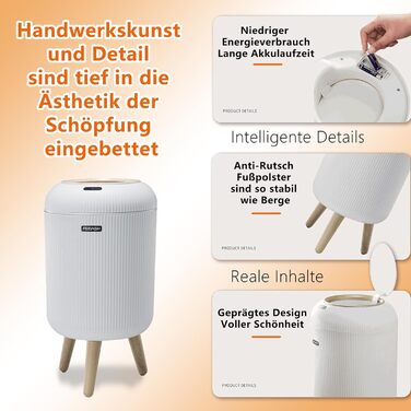 Автоматичний сміттєвий бак з сенсором 12L - Білий сміттєвий бак з датчиком для кухні, ванної кімнати, офісу та туалету. Безшумний, волого- та герметичний, з ніжками.