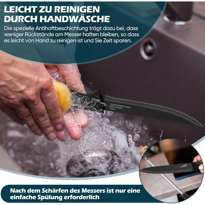 Набір ножів Homikit 15 предметів з підставкою: кухонні ножі з нержавіючої сталі, веточки, 6 ножів для стейків, чорний