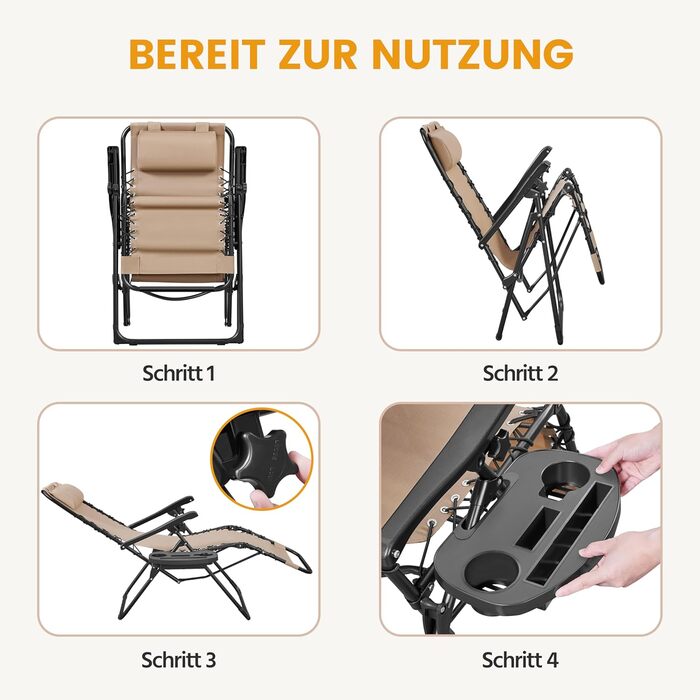 Розкішні лежаки для відпочинку Yaheetech (2 шт.) - складані, з подушкою та тримачем для напоїв, бежеві