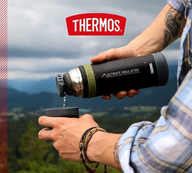 Термос Mountain, термос з чорним склянкою об'ємом 750 мл, ізольована пляшка може бути гарячою або холодною протягом 24 годин, пляшка для пиття абсолютно герметична, небитка, її можна мити в посудомийній машині, не містить бісфенолу А, 4015 232 075 (0,5 лі