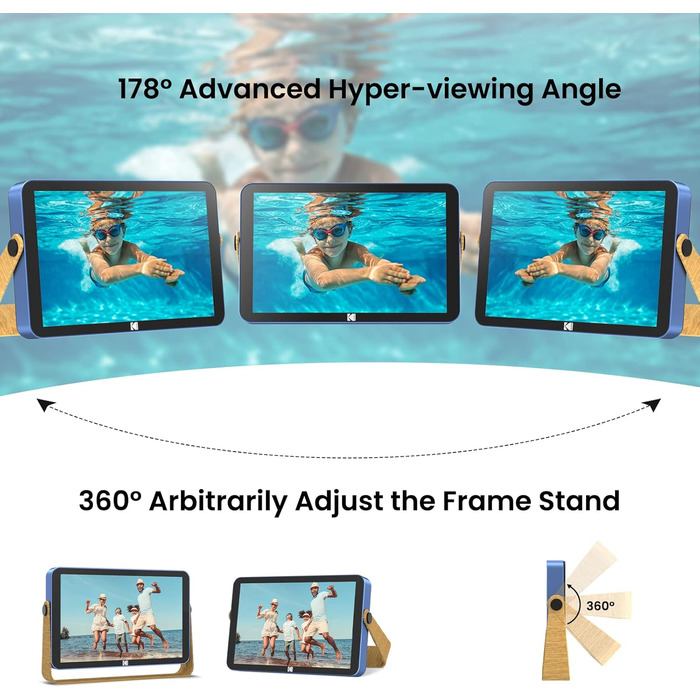 Цифровий фотоальбом Kodak 10 дюймів з акумулятором, Wi-Fi, 16 GB, IPS HD сенсорний екран, Bluetooth, для дому та офісу (Blue, 10 дюймів)