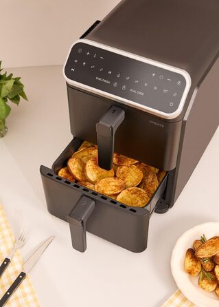 Фритюрниця без олії з пароваркою, 4.2л, 6 програм, скло, 1300W (11.2л Dual Stack, чорний)