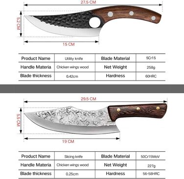 Набір кухонних ножів 2 шт. ручної роботи з піхвою - професійні шеф-ножі для дому, японська гострота