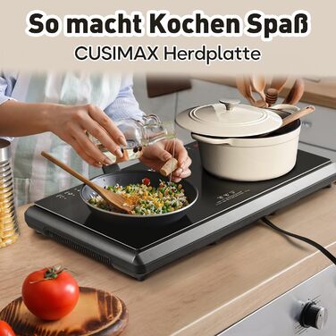 Двоконфорочна електрична плита CUSIMAX 3500W з інфрачервоним нагрівом, склокераміка, LED дисплей, таймер, сенсорне керування, захист від дітей, чорний колір