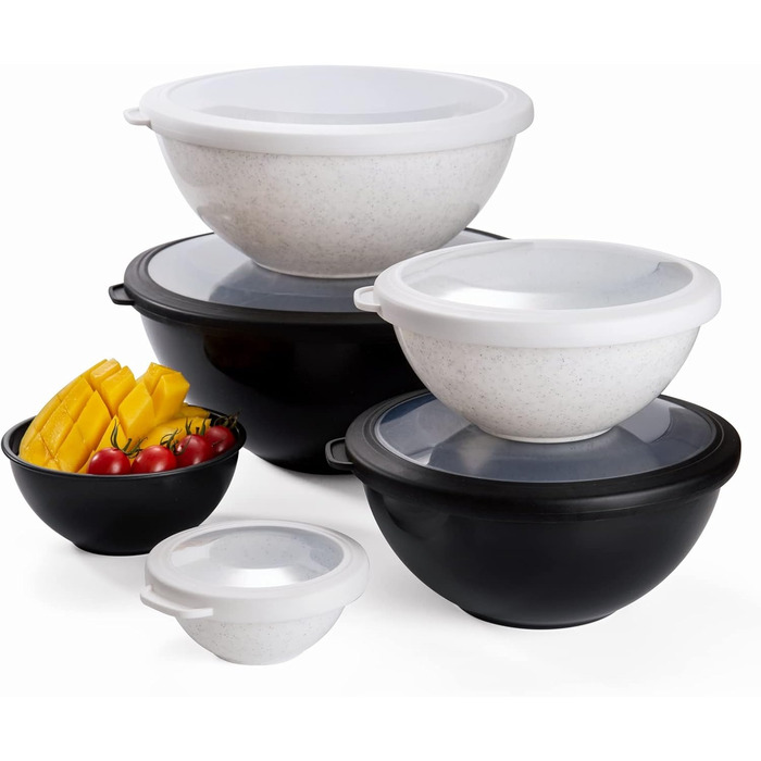 Набір мисок для приготування їжі Cook With Color (12 шт.) з кришками TPR – чорний та білий