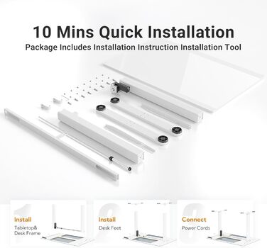 Регульований стіл Claiks з склоповерхнею 120x60 см, електричний, для дому та офісу, комп'ютерний, сучасний, білий