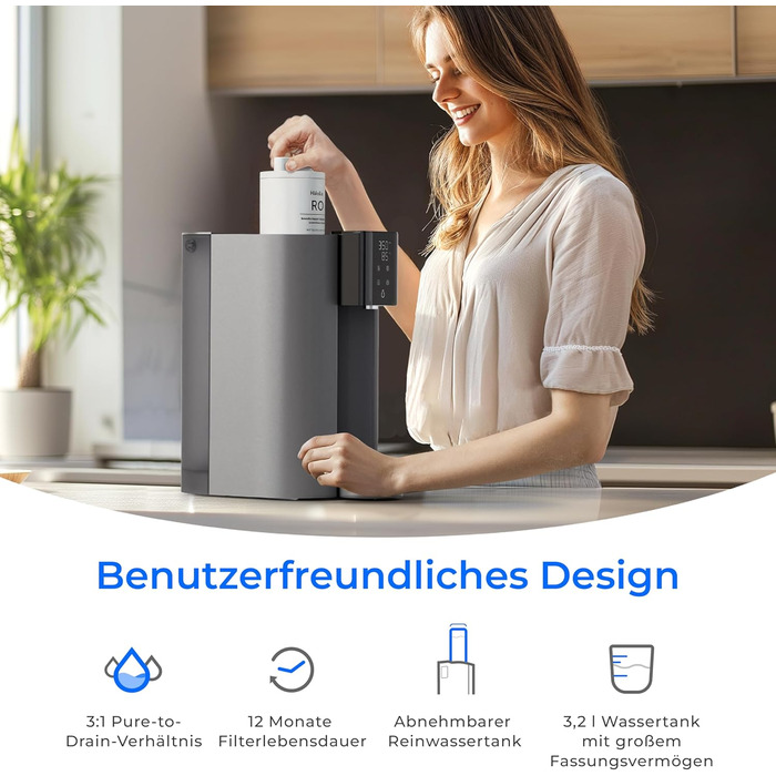 Система зворотного осмосу Waterdrop CoreRO для встановлення на стільницю з миттєвим гарячим водопостачанням, 5 температурних опцій, 6-ступенева фільтрація, 3:1 чиста вода до відпрацювання, зменшує PFAS, без встановлення, WD-C1H