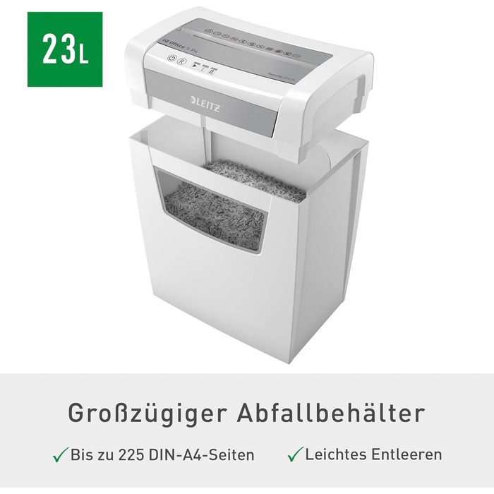 Шредер Leitz IQ Office S: Безпека P4, 12 листів, тиха робота, для офісу, білий
