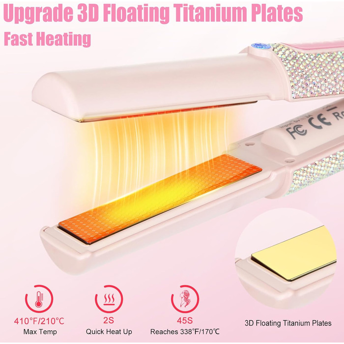 Бездротовий випрямляч для волосся Mini Glätteisen Titan з акумулятором 5000mAh, рожевий: 2-в-1 для випрямлення та завивки, портативний міні-випрямляч для подорожей з швидким нагрівом до 210°C