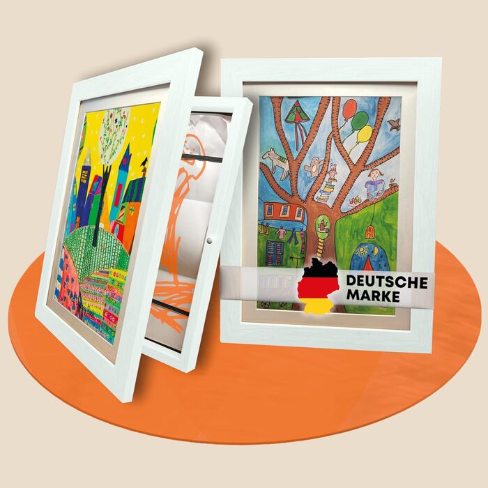 BALA® Преміум рамки для фотографій - 2 шт. A4, для дитячих малюнків та творчих робіт, з фронтальною відкриваністю та кріпленням для підвішування/ставлення, вміщують 120+ зображень (Білий)