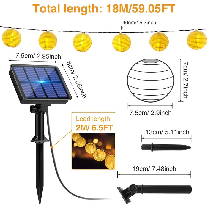 Ліхтарі 18M 40LED, IP65, 8 режимів, теплий білий, для саду