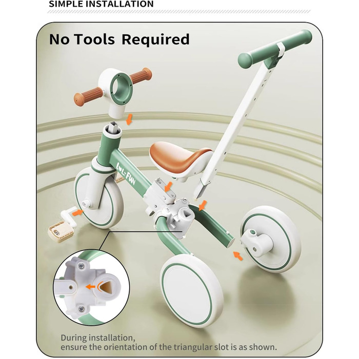 Дитячий біговел-триколіс LOL-FUN 5-в-1 з ручкою, зелений - для хлопчиків та дівчаток від 1 року